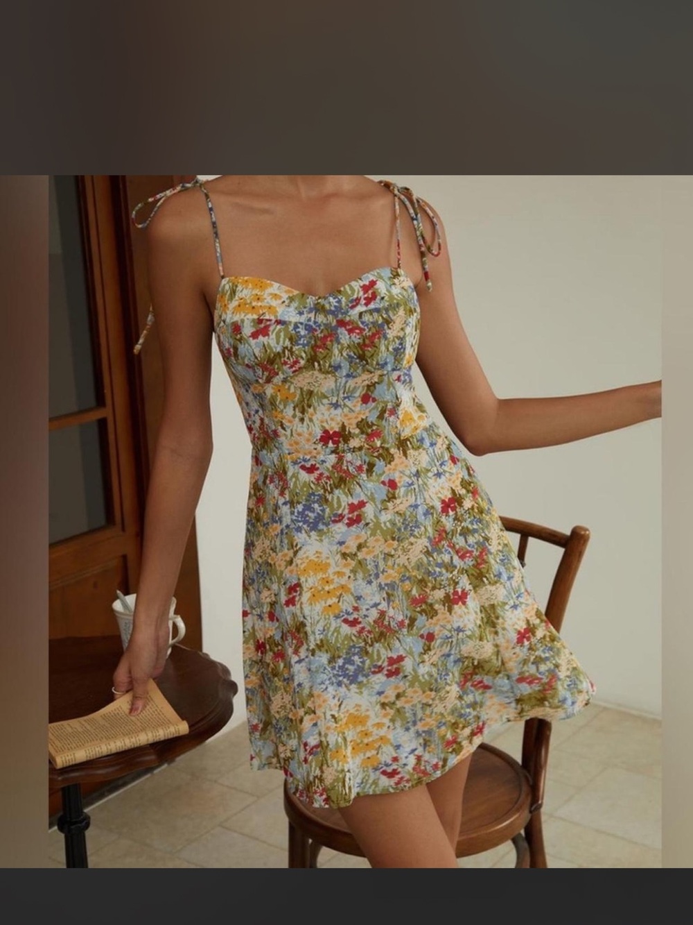 Commense Summer Floral Tie-Strap Mini Dress - Yellow Multi